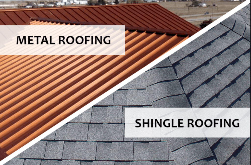 Types of roof materials, metal and shingles