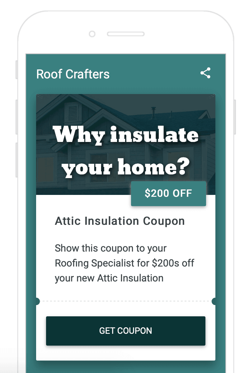 QR code coupon to insulate home coupon for Roof Crafters