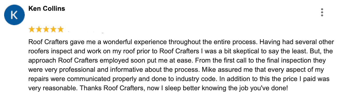 Roof Crafters 5-Star Google review
