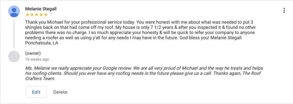 Review Melanie on Our Roofing